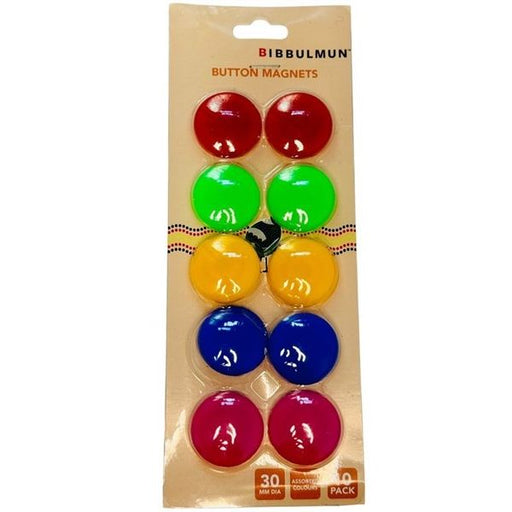 Bibbulmun Button Magnets – Pack of 10 – 30mm Round Assorted Colour Magnets for Whiteboards & Metal Surfaces