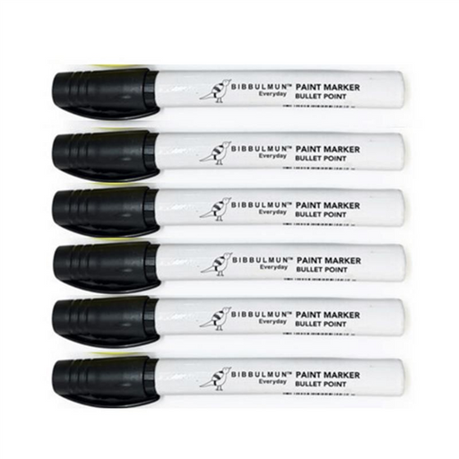 Bibbulmun Metal barrel Paint Markers – Medium Tip, Waterproof – For Glass, Wood, Metal – Black – 1–3mm Bullet Point – Box of 12