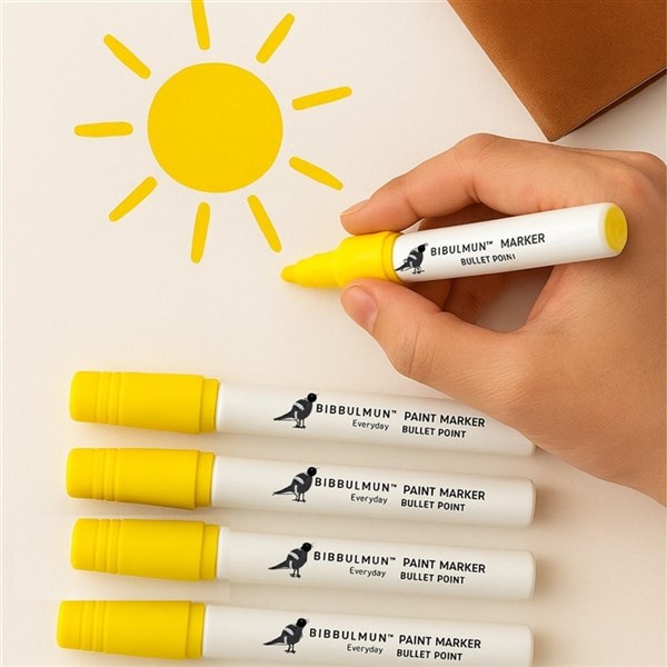 Bibbulmun Metal Barrel Permanent Paint Marker – Yellow, 1–3mm Bullet Point (Box of 12)