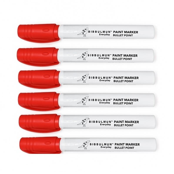 Bibbulmun Metal barrel Paint Markers – Medium Tip, Waterproof – For Glass, Wood, Metal– Red – 1–3mm Bullet Point – Box of 12