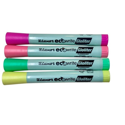 Luxor EcoWrite Gloliter Highlighters Assorted Pack 4 Fluorescent Chisel Tip