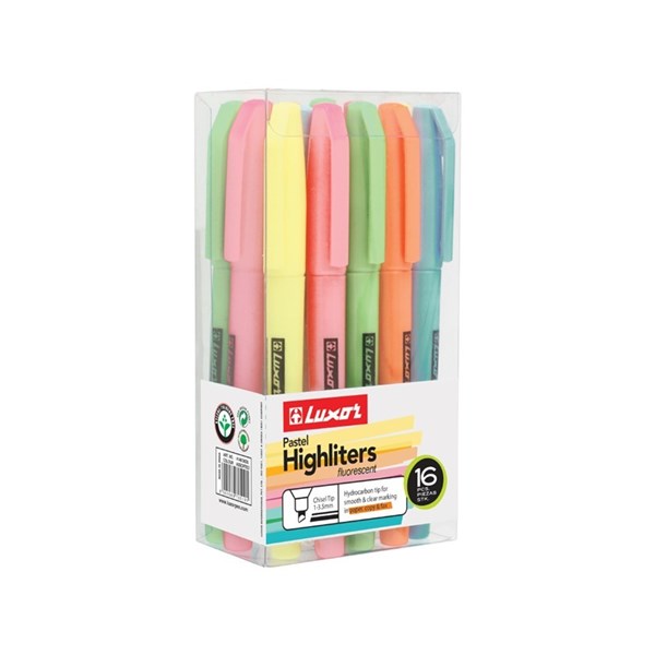 Luxor Pastel Highlighter Fluorescent – Pack of 16