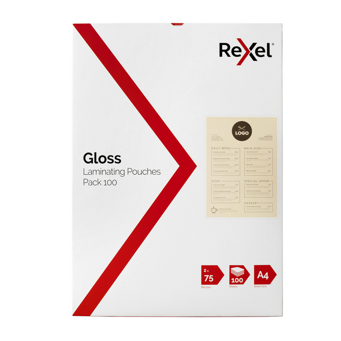 Rexel A4 Laminating Pouches 75 Micron Gloss - Pack of 100