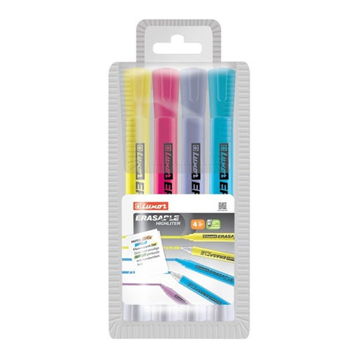 Luxor Erasable Highlighter (Pack of 4) – Dual Tip Assorted Colors