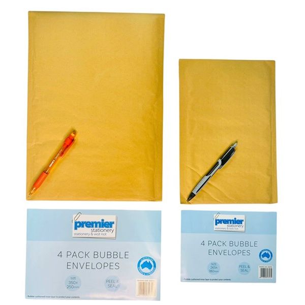 Padded Bubble Envelopes Large Size - 350mm x 250mm Pack/ 4 Peel & Seal
