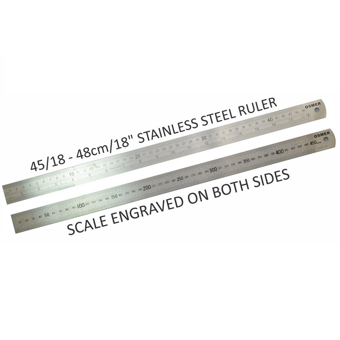 Osmer Dual Scale Stainless Steel Ruler 45cm/18"