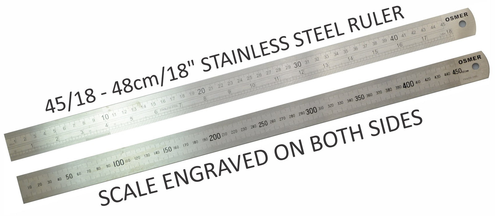 Osmer Dual Scale Stainless Steel Ruler 45cm/18"