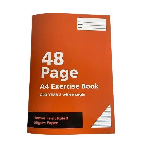 A4 55GSM Exercise Book 48 Pages Ruled 18MM - QLD Year 2