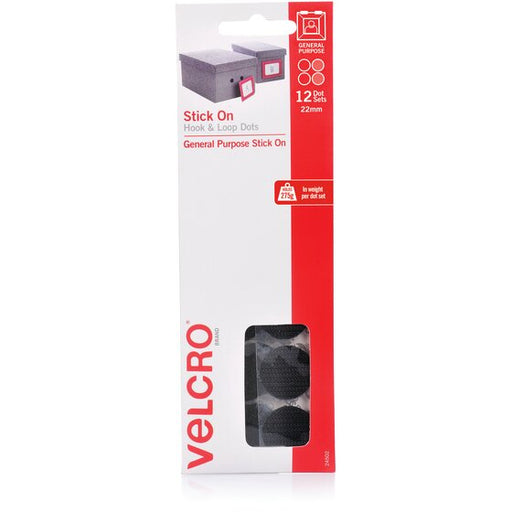 Velcro Stick on Hook and Loop Dots 22MM 12DOTS Black