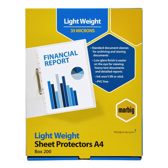 Marbig Sheet Protectors Lightweight A4 200BOX