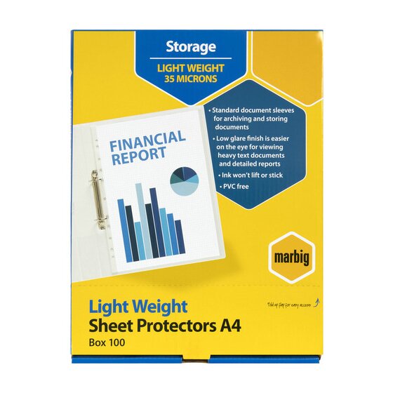 Marbig Sheet Protectors Lightweight A4 100BOX