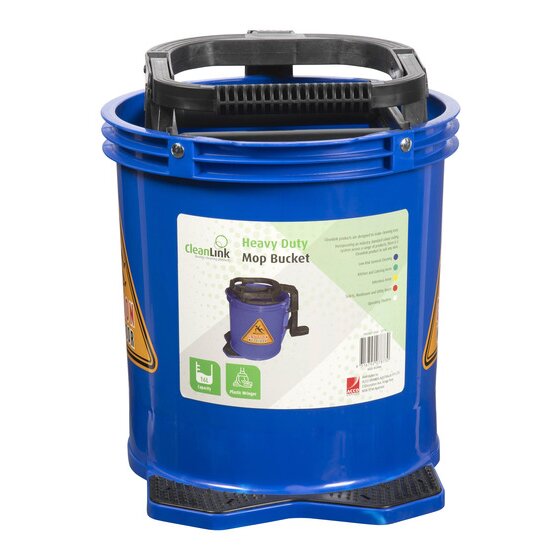 Cleanlink Heavy Duty Mop Bucket Plastic Wringer 16L Blue