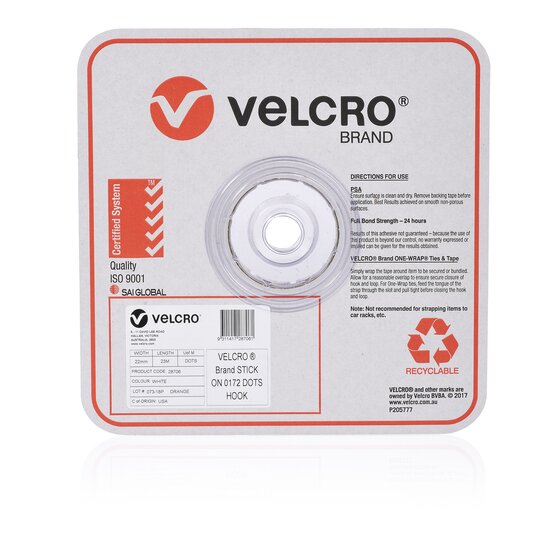 Velcro Spots Hook 22MM 900 Spot White Bulk
