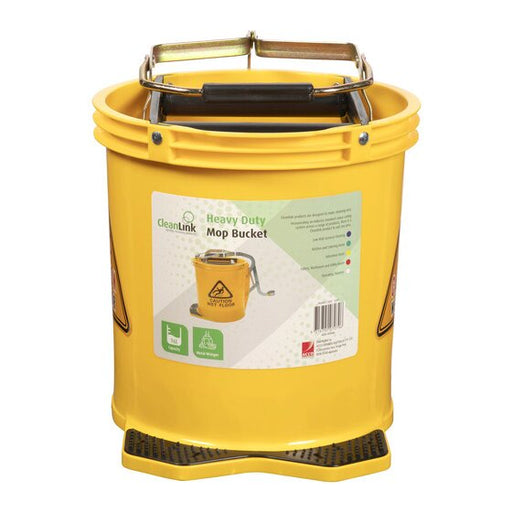 Cleanlink Heavy Duty Mop Bucket Metal Wringer 16L Yellow