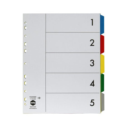 Marbig Indices & Dividers 5 Tab PP A4 Extra Wide