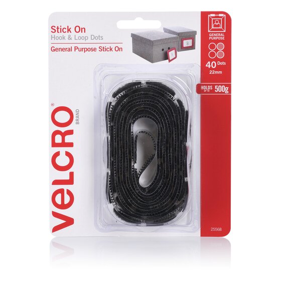Velcro Stick on Hook and Loop Dots 22MM 40DOTS Black