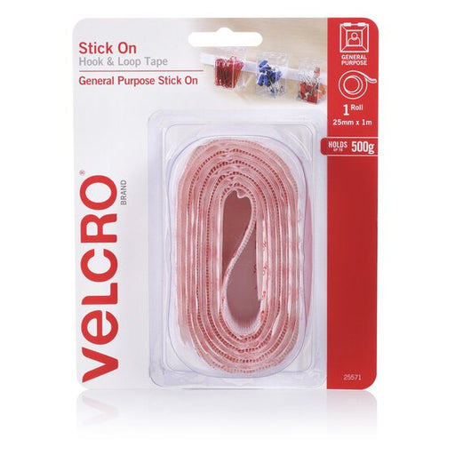 Velcro Stick on Hook and Loop Tape 25MMX1M White