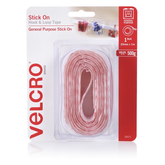 Velcro Stick on Hook and Loop Tape 25MMX1M White