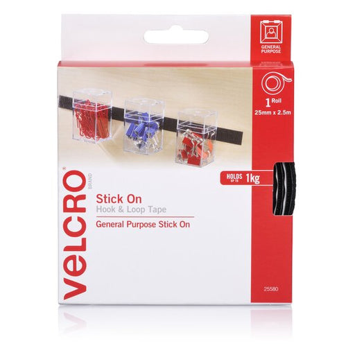 Velcro Stick on Hook and Loop Tape 25MMX2.5M Black