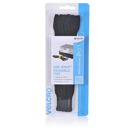 Velcro Reuse Ties 25X200MM Black PK5 25564