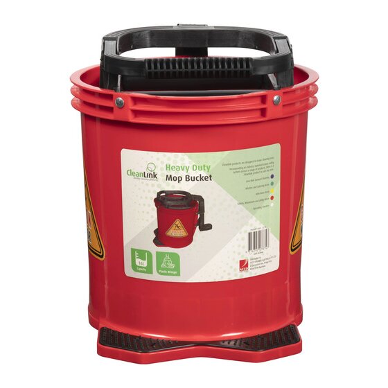 Cleanlink Heavy Duty Mop Bucket Plastic Wringe 16L Red