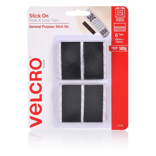Velcro Stickon Tape Hook and Loop 25X50MM 6SET Black