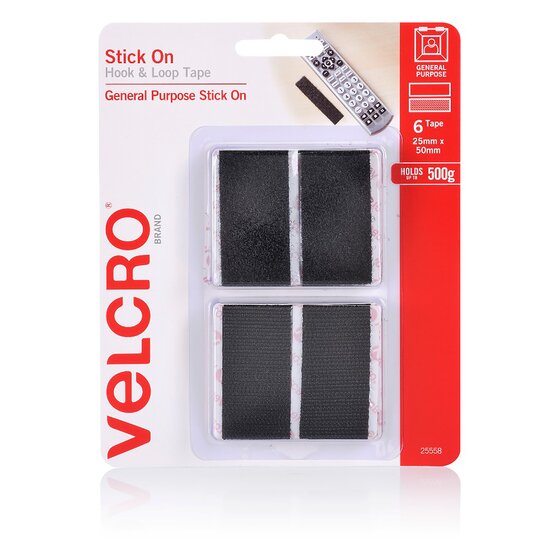 Velcro Stickon Tape Hook and Loop 25X50MM 6SET Black