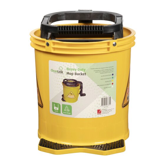 Cleanlink Heavy Duty Mop Bucket Plastic Wringer 16L Yellow