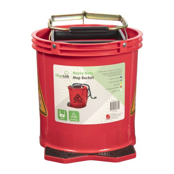 Cleanlink Heavy Duty Mop Bucket Metal Wringer 16L Red