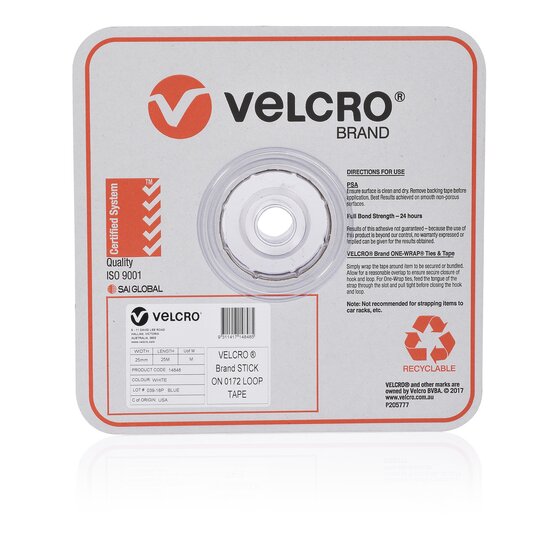 Velcro Strip Loop 25MMX25M Wht Bulk Roll