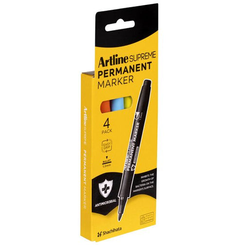 Artline Supreme Permanent Marker Assorted 4 Pack Antimicrobial