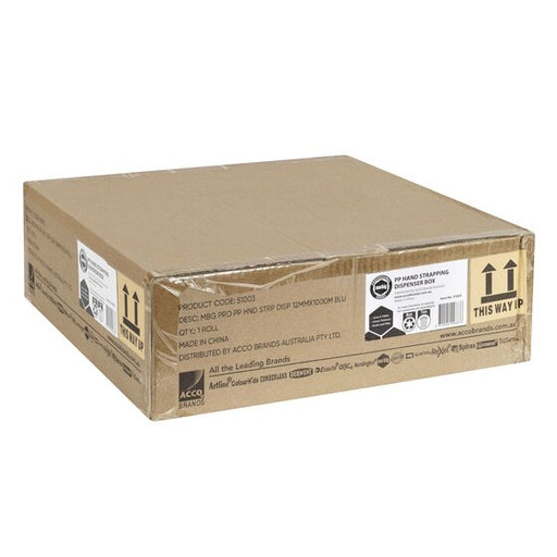 Marbig Professional Hand Strapping 12MMX1000M 0.6MM Dispenser Box