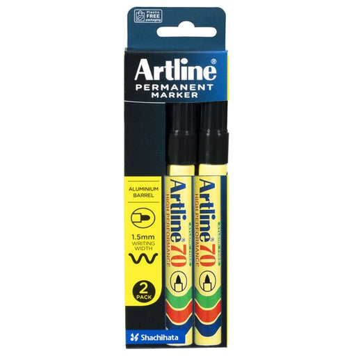 Artline 70 Permanent Marker 1.5MM Bullet Nib Black 2 Pack