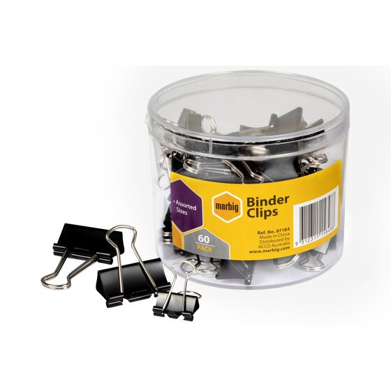 Marbig Binder Clips Binder Clips Assorted Sizes Tub 60
