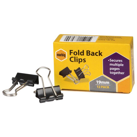 Marbig Fold Back Clips 19MM Box 12