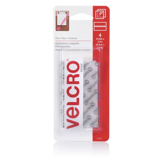 Velcro Thin Clr Hook and Loop Strip 19X89MM PK4