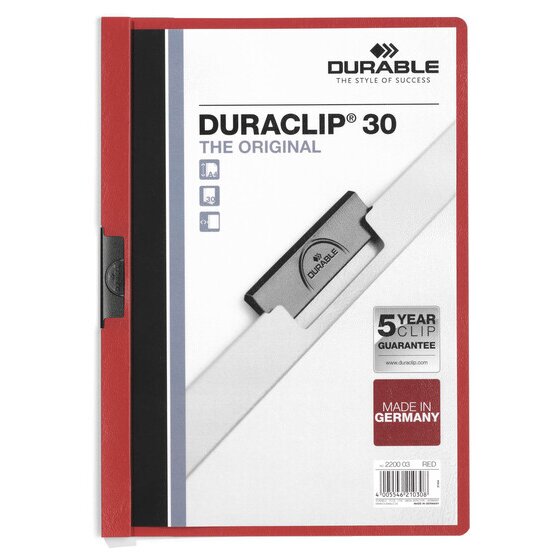 Durable Duraclip Document File A4 30 Sheet Red
