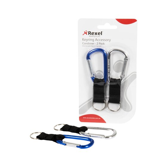 Rexel Id Carabiner Key Rings 2PACK BLUE/SILVER