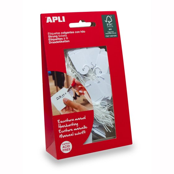Apli Handwriting Strung Tickets 07011 22X35MM White Bag 100