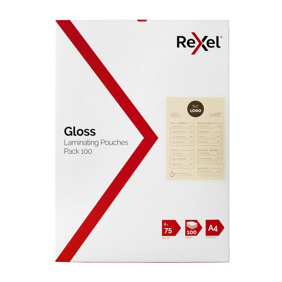 Rexel Laminating Pouch A4 75 Micron Pack 100
