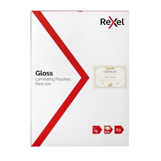 Rexel Laminating Pouch A3 75 Micron Pack 100
