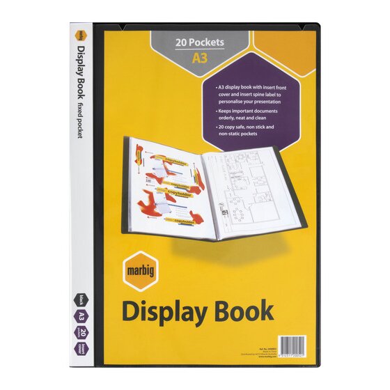 Marbig Non-refillable Display Book A3 20PACKT Insert Cover Blk