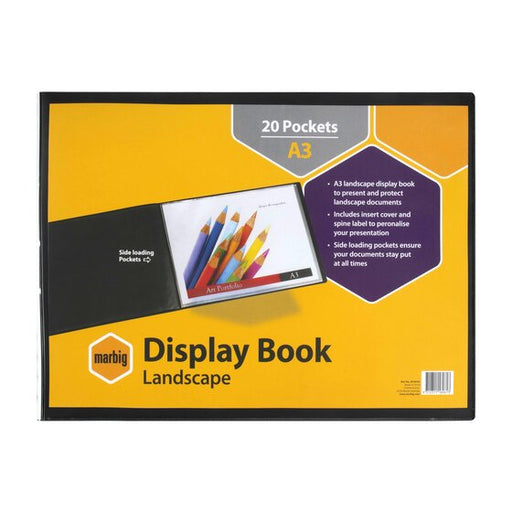 Marbig Non-refillable Display Book A3 20PACKT Insert Cover L/SCP Blk