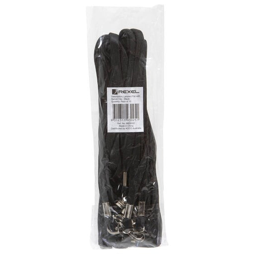 Rexel Id Flat Style Lanyards with Swivel Clip 10PACK Black