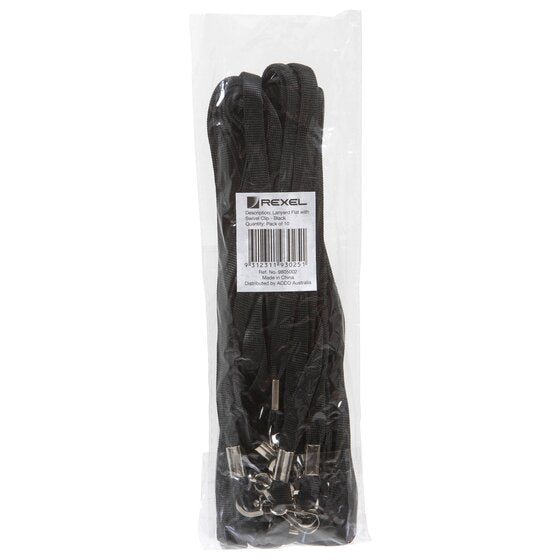 Rexel Id Flat Style Lanyards with Swivel Clip 10PACK Black