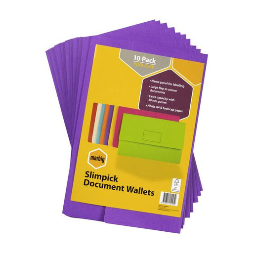 Marbig Slimpick Foolscap Document Wallet Brights Purple PACK10