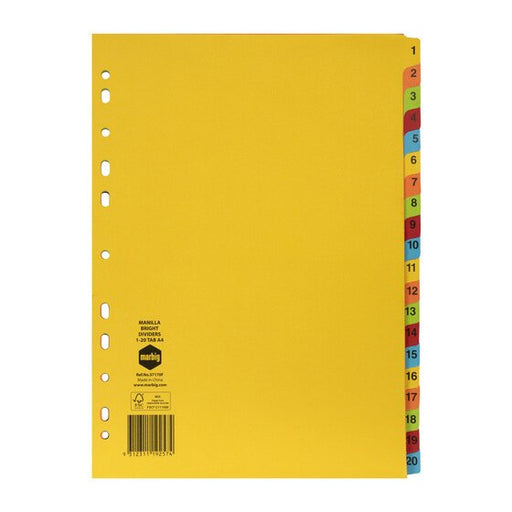 Marbig Indices & Dividers 1-20 Tab Manilla A4 Brights