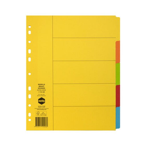 Marbig Indices & Dividers 5 Tab Manilla A4 Extra Wide