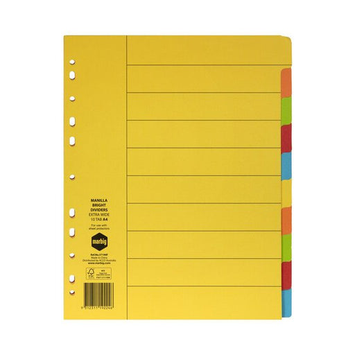 Marbig Indices & Dividers 10 Tab Manilla A4 Extra Wide