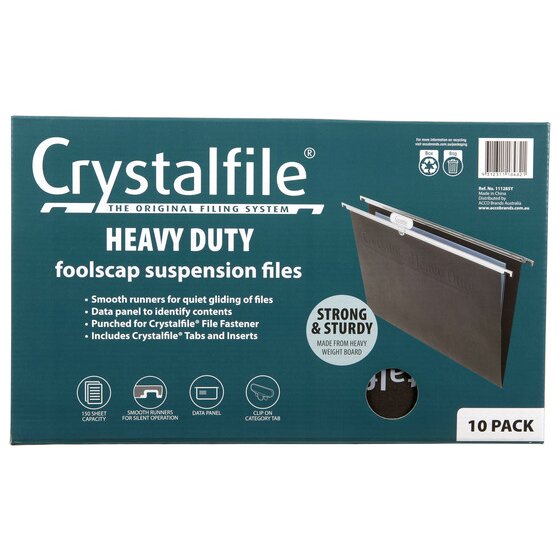 Crystalfile Complete Suspension Files Foolscap Heavy Duty Pack 10